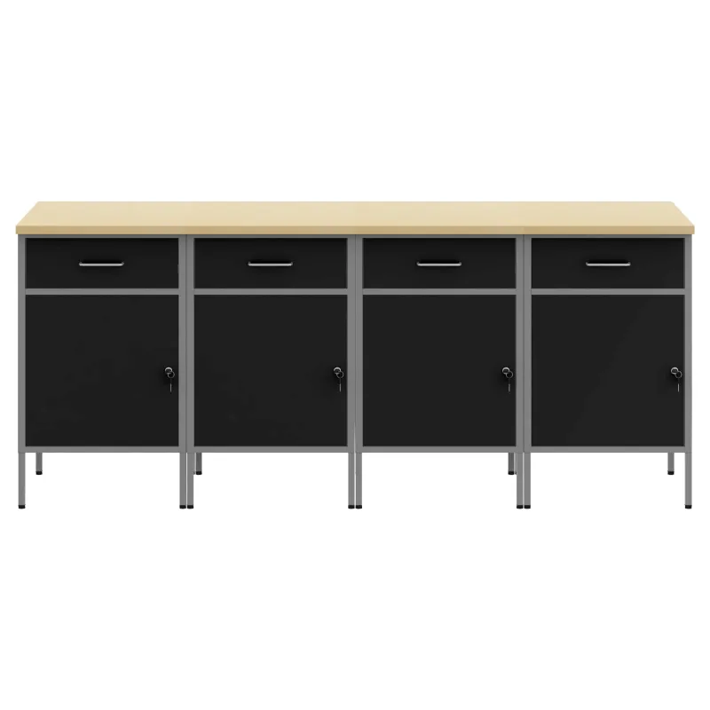 Darbo spinta su stalčių 4 pcs Juoda ir pilka 200 x 55 x 85 cm