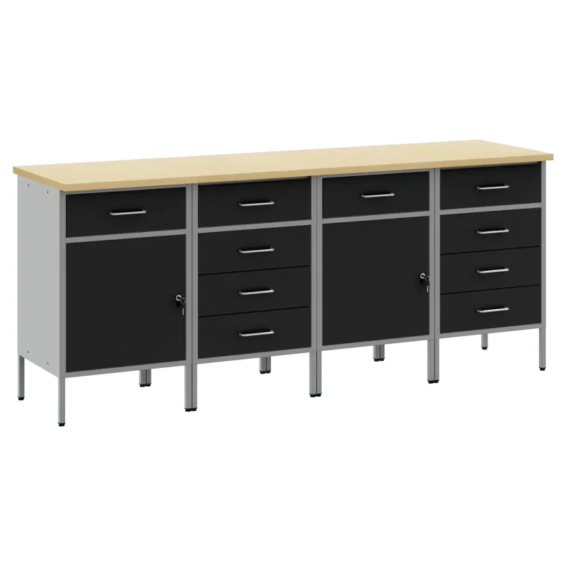 Darbo spinta su stalčių 4 pcs Juoda ir pilka 200 x 55 x 85 cm