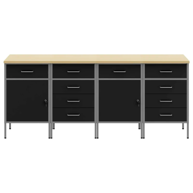 Darbo spinta su stalčių 4 pcs Juoda ir pilka 200 x 55 x 85 cm