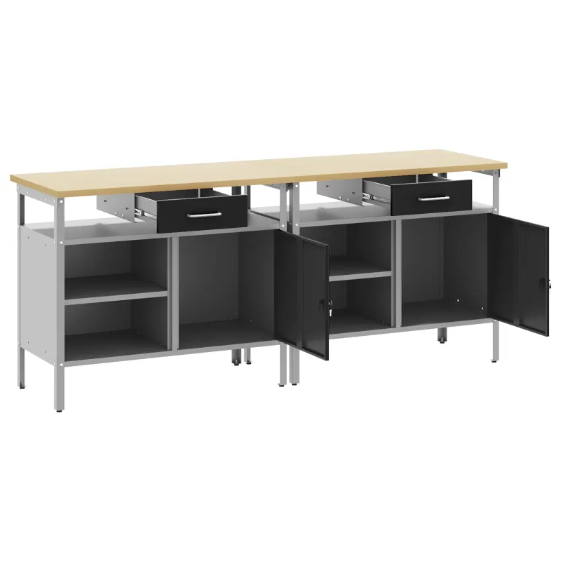 Darbastalio komplektas 2 pcs Juoda ir pilka 200 x 55 x 85 cm