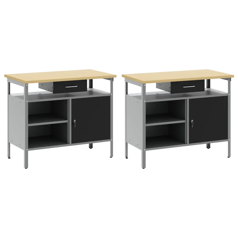 Darbastalio komplektas 2 pcs Juoda ir pilka 200 x 55 x 85 cm
