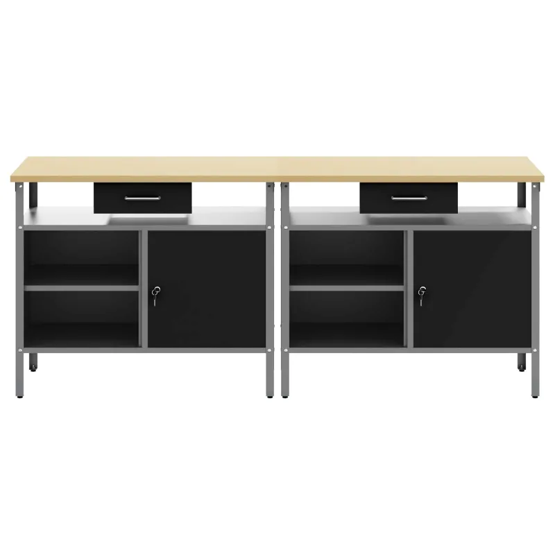 Darbastalio komplektas 2 pcs Juoda ir pilka 200 x 55 x 85 cm