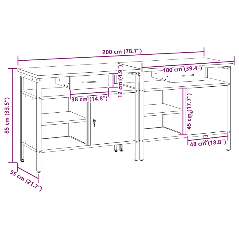 Darbastalio komplektas 2 pcs Juoda ir pilka 200 x 55 x 85 cm