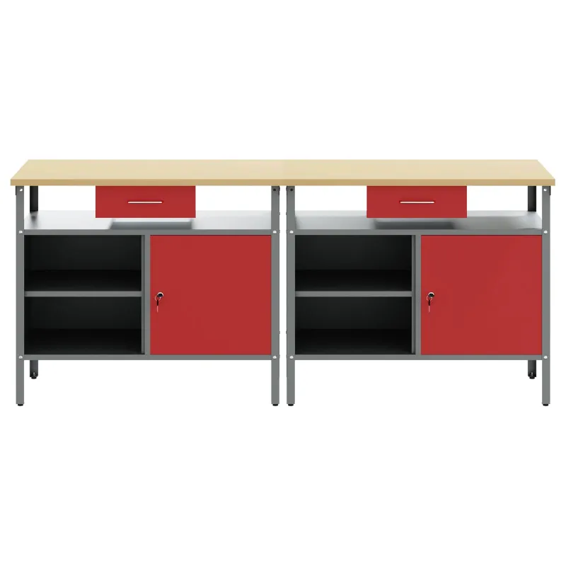 Darbastalio komplektas 2 pcs Raudona ir pilka 200 x 55 x 85 cm