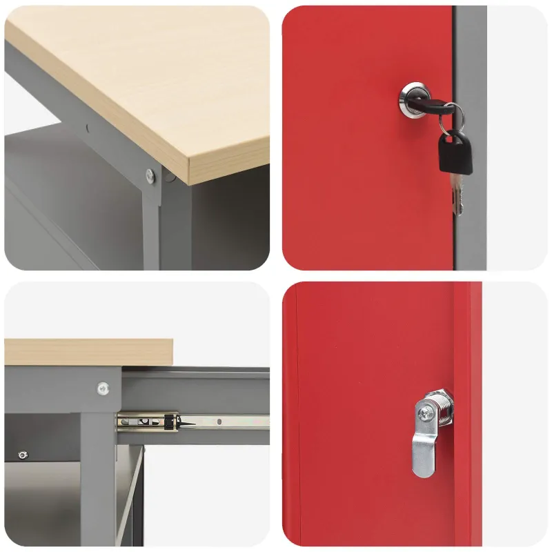 Darbastalio komplektas 2 pcs Raudona ir pilka 200 x 55 x 85 cm