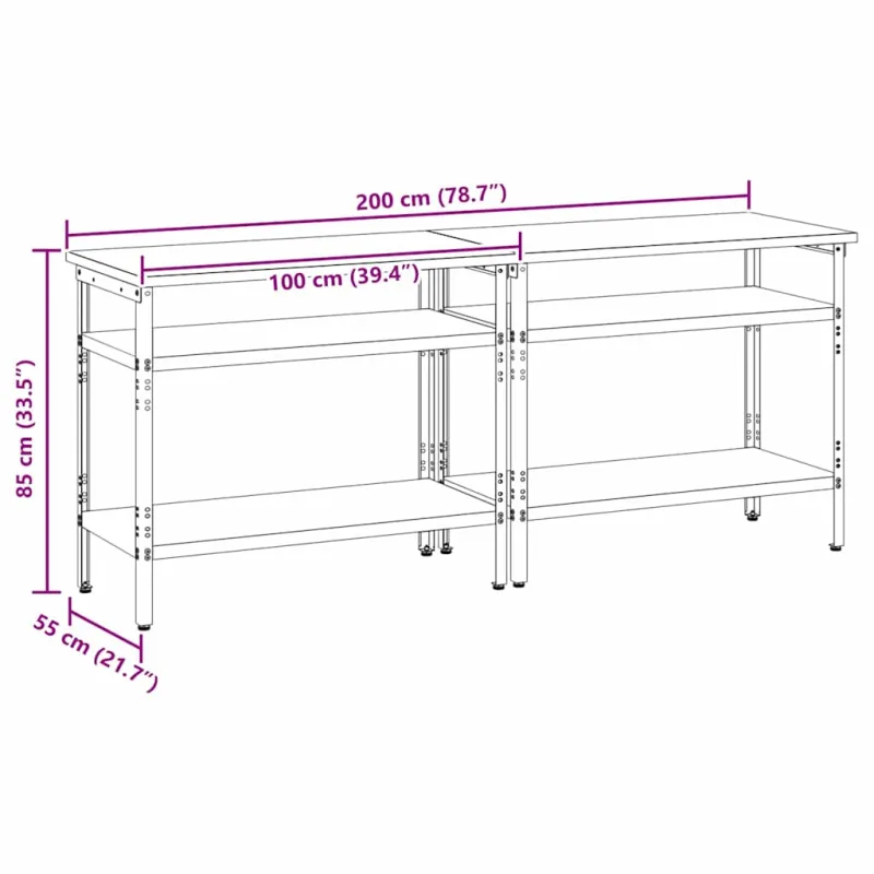 Darbastalio komplektas 2 pcs Bežinė ir pilka 200 x 55 x 85 cm