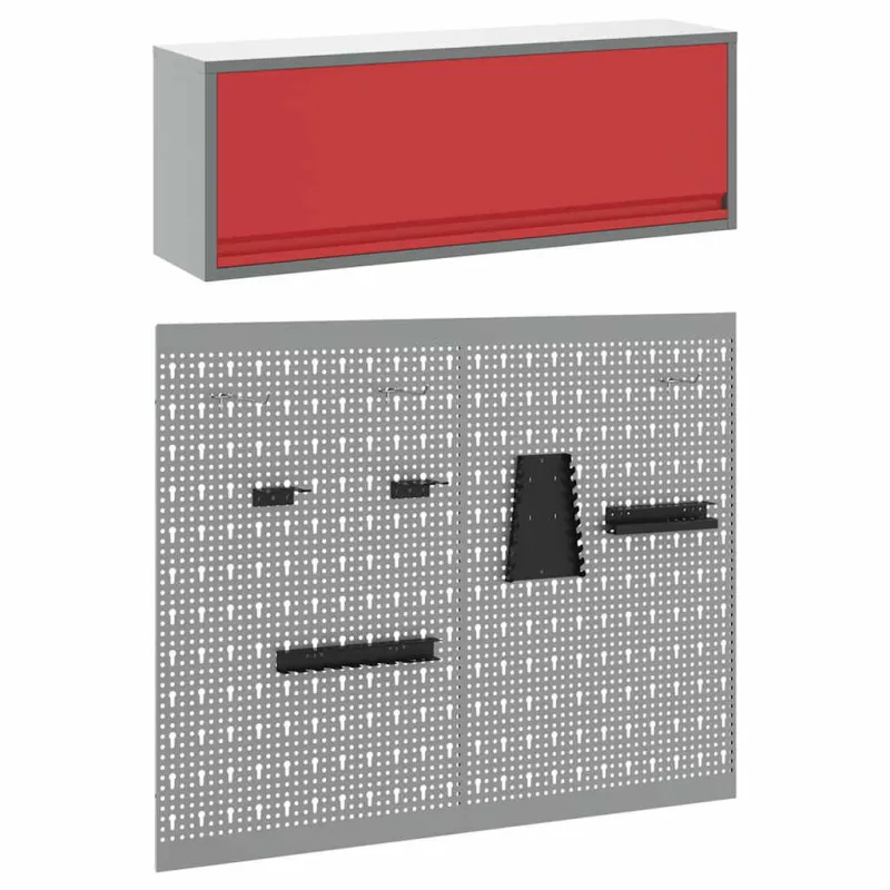 Įrankių spintelių rinkinys su lentyna su saugykla 3 pcs Raudona