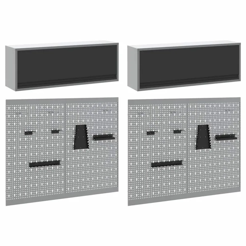 Įrankių spintelių rinkinys su lentyna su saugykla 6 pcs Juoda