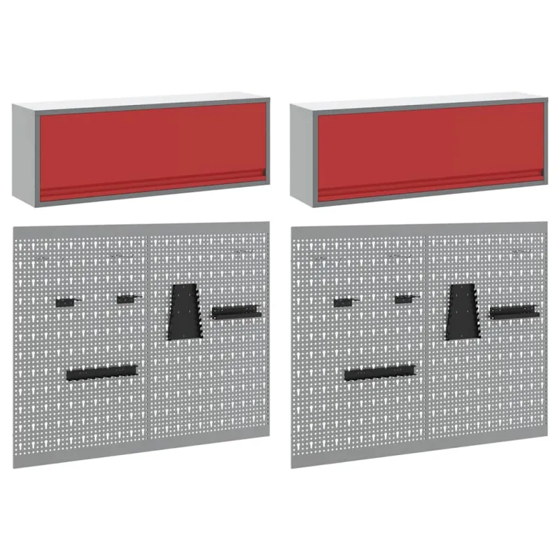 Įrankių spintelių rinkinys su lentyna su saugykla 6 pcs Raudona