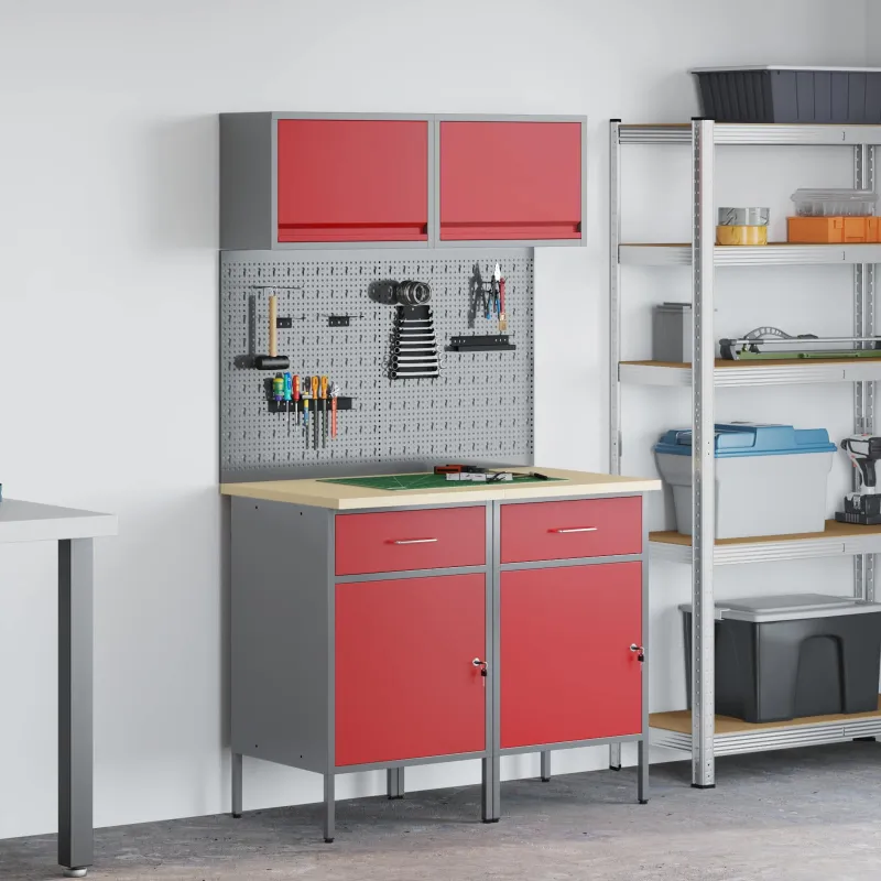 Darbo spintos rinkinys su stalčių su lentyna 6 pcs Raudona