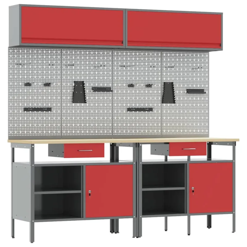 Darbastalio komplektas su stalčių 8 pcs Raudona ir pilka