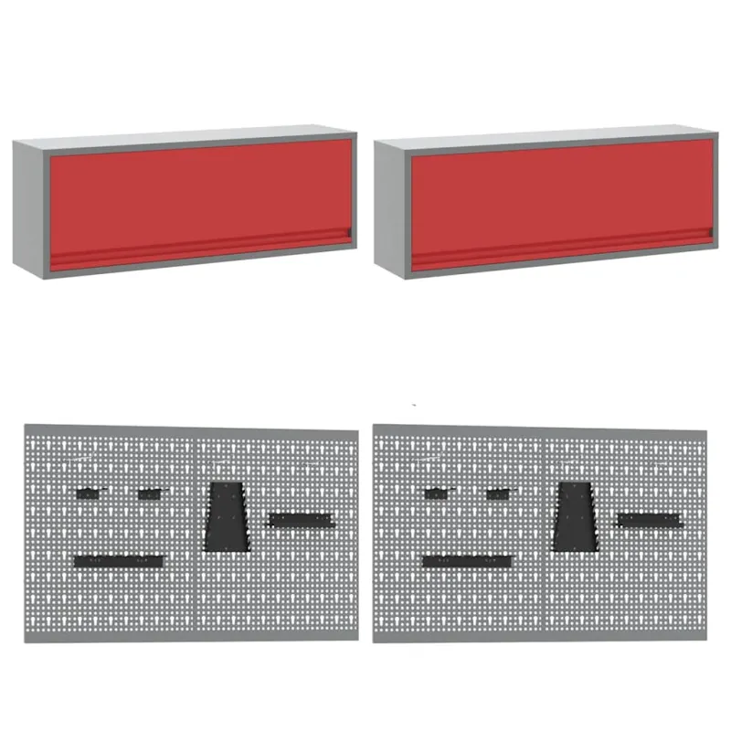 Darbastalio komplektas su stalčių 8 pcs Raudona ir pilka