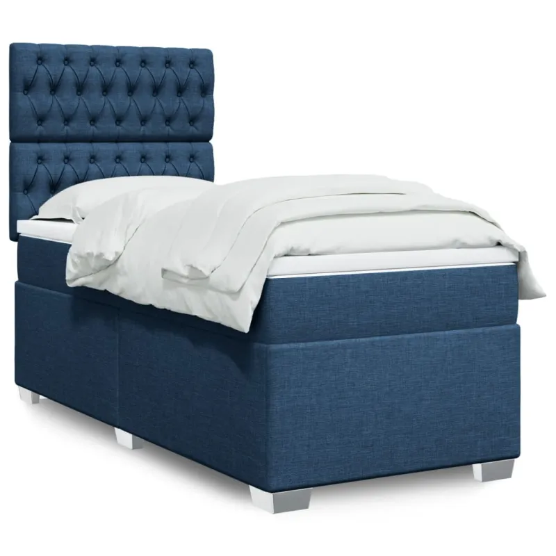 Lova su spyruoklėmis ir čiužiniu, mėlyna, 120x200 cm, audinys