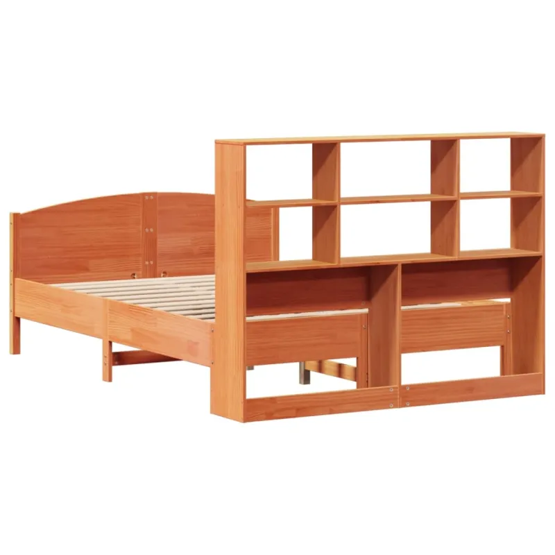 Lova su knygų spinta be čiužinio, ruda, 135x190cm, pušis