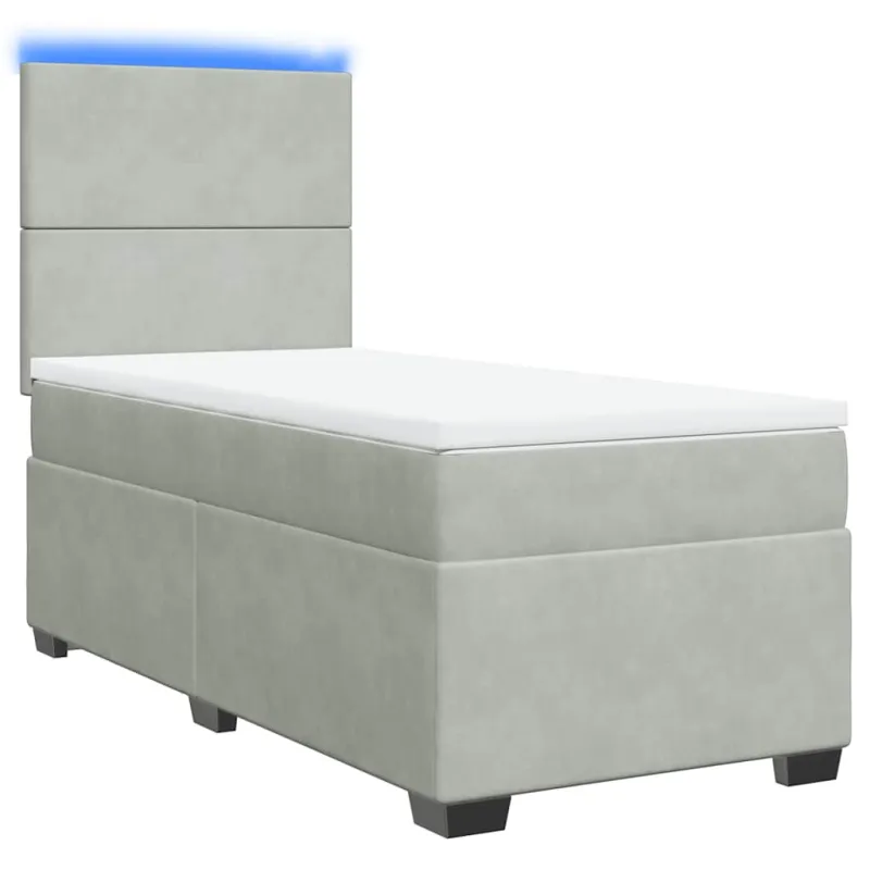 Lova su spyruoklėmis ir čiužiniu, pilka, 90x190 cm, aksomas