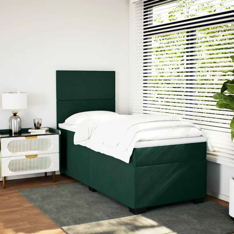 Lova su spyruoklėmis ir čiužiniu, žalia, 90x200 cm, aksomas