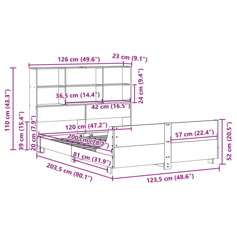 Lovos rėmas be čiužinio, vaško ruda, 120x200cm, pušis