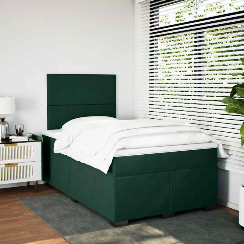 Lova su spyruoklėmis ir čiužiniu, žalia, 120x190cm, aksomas