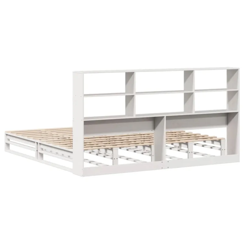 Lova su knygų spinta be čiužinio, balta, 180x200cm, pušis