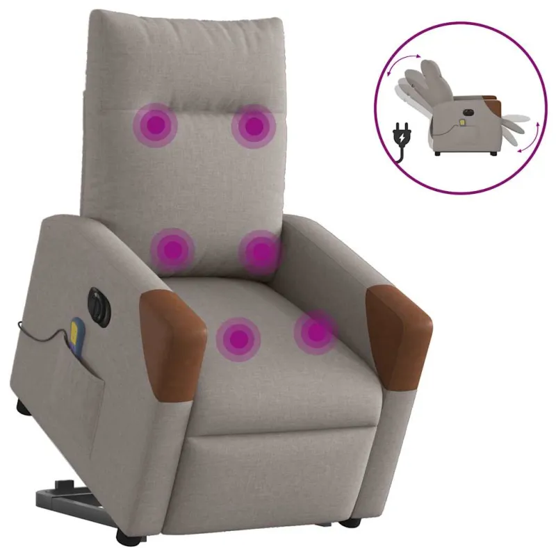 Atsistojantis elektrinis masažinis krėslas, taupe, audinys