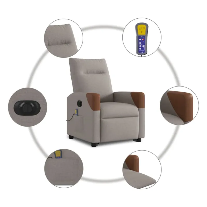 Atsistojantis elektrinis masažinis krėslas, taupe, audinys