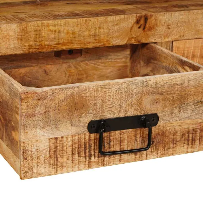 Konsoliniai staliukai su stalčių 2 pcs Ruda Kietas mango medis
