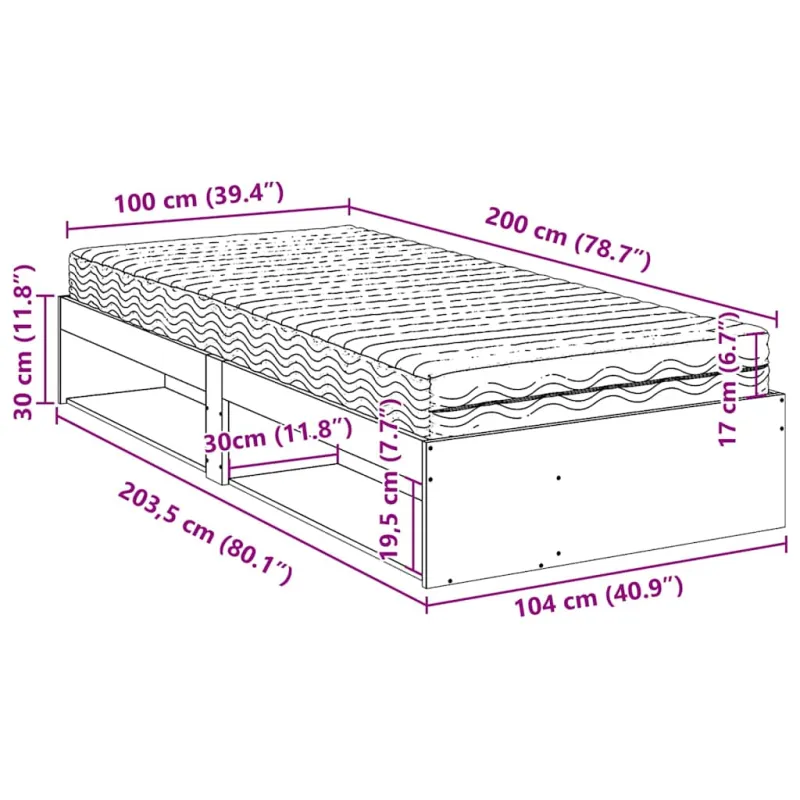 Dieninė lova su čiužiniu Vaškas Ruda 100x200 cm Pušies masyvo