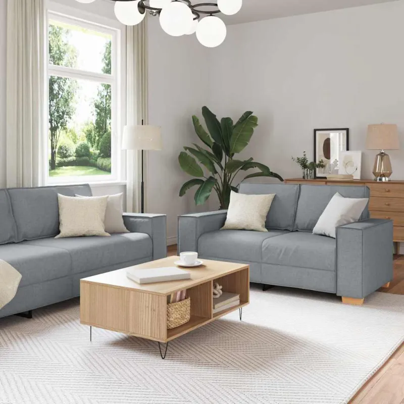 Sofa 3 pcs Šviesiai pilka 220 x 80 x 84 cm Lino mišinio audinys