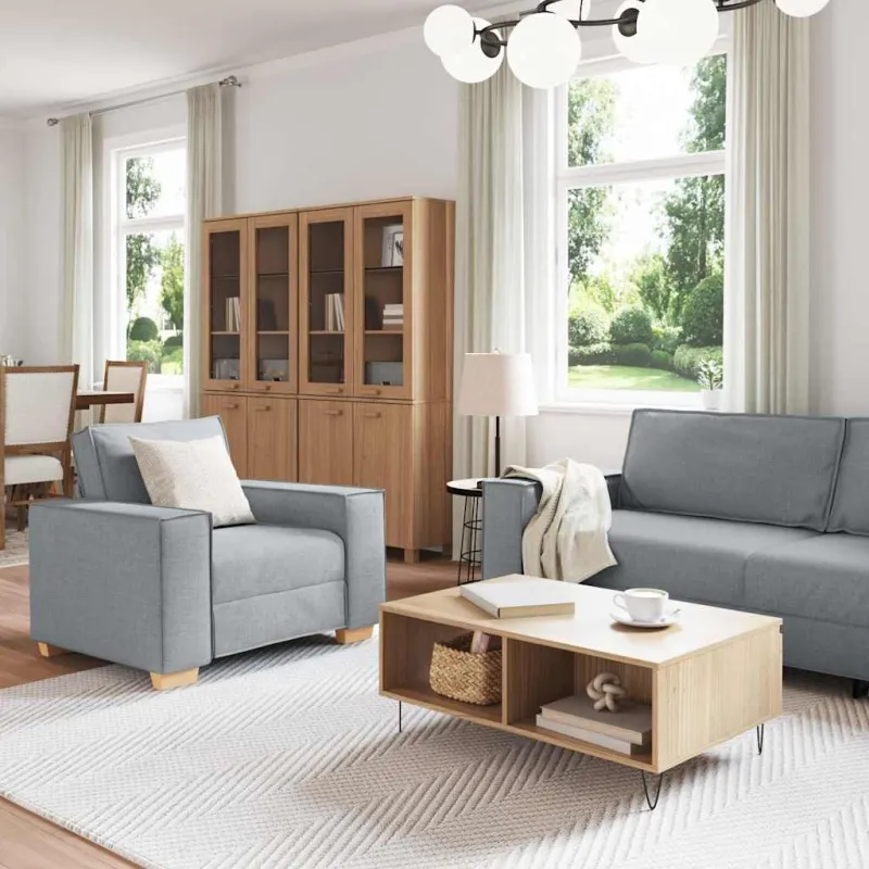 Sofa 3 pcs Šviesiai pilka 220 x 80 x 84 cm Lino mišinio audinys