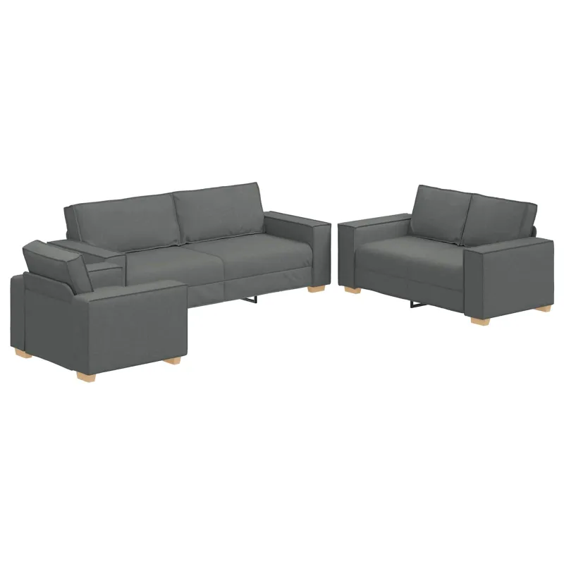 Sofa 3 pcs Tamsiai pilka 220 x 80 x 84 cm Lino mišinio audinys