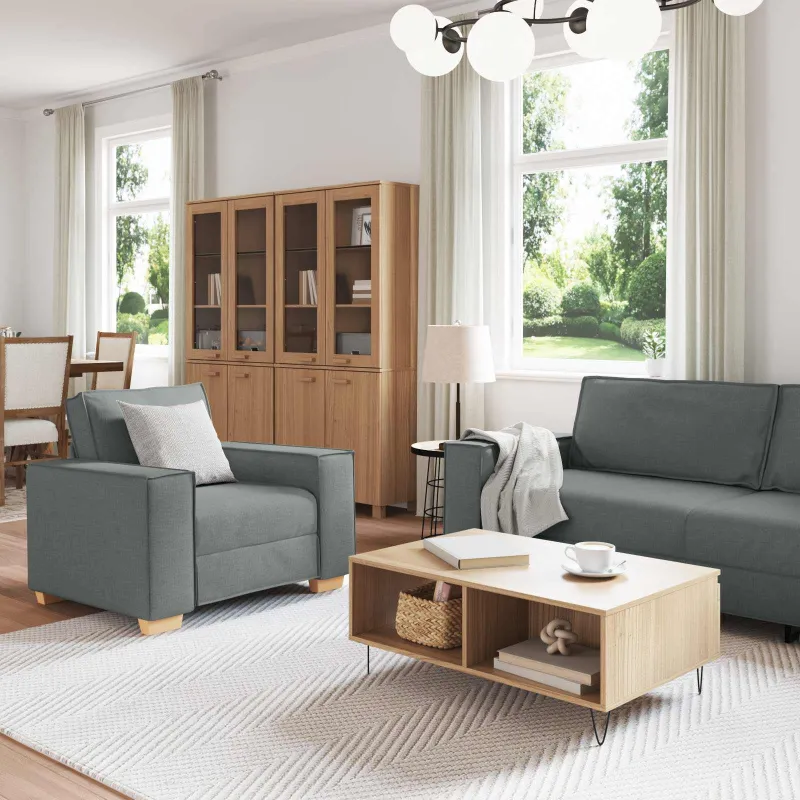 Sofa 3 pcs Tamsiai pilka 220 x 80 x 84 cm Lino mišinio audinys
