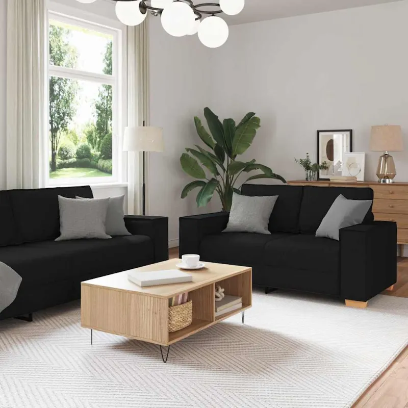 Sofa 3 pcs Juoda 220 x 80 x 84 cm Lino mišinio audinys