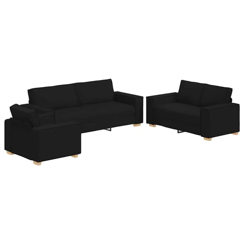Sofa 3 pcs Juoda 220 x 80 x 84 cm Lino mišinio audinys