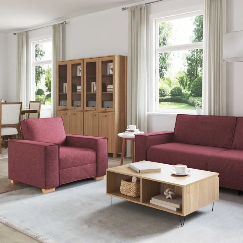 Sofa 3 pcs Vyno raudona 220 x 80 x 84 cm Lino mišinio audinys