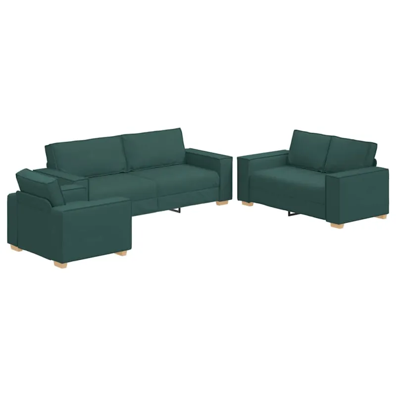 Sofa 3 pcs Tamsiai žalia 220 x 80 x 84 cm Lino mišinio audinys