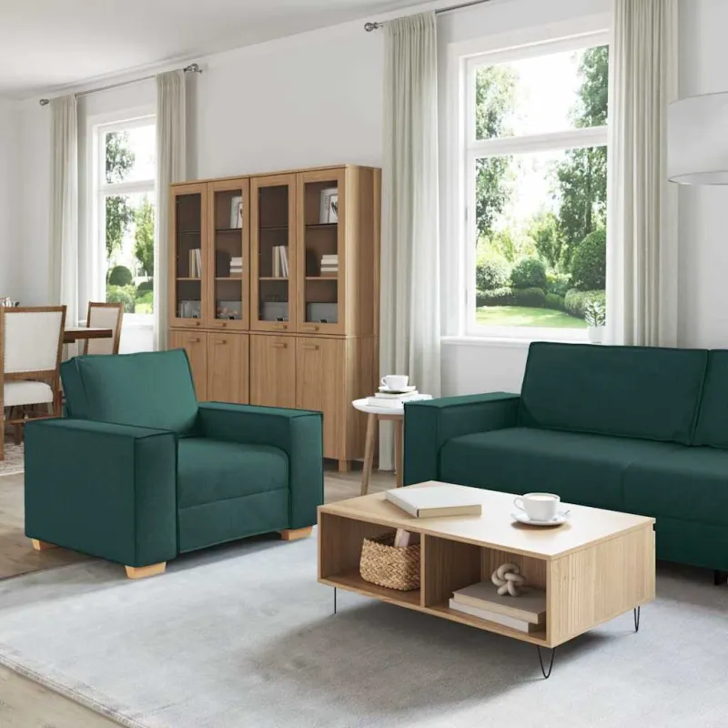 Sofa 3 pcs Tamsiai žalia 220 x 80 x 84 cm Lino mišinio audinys