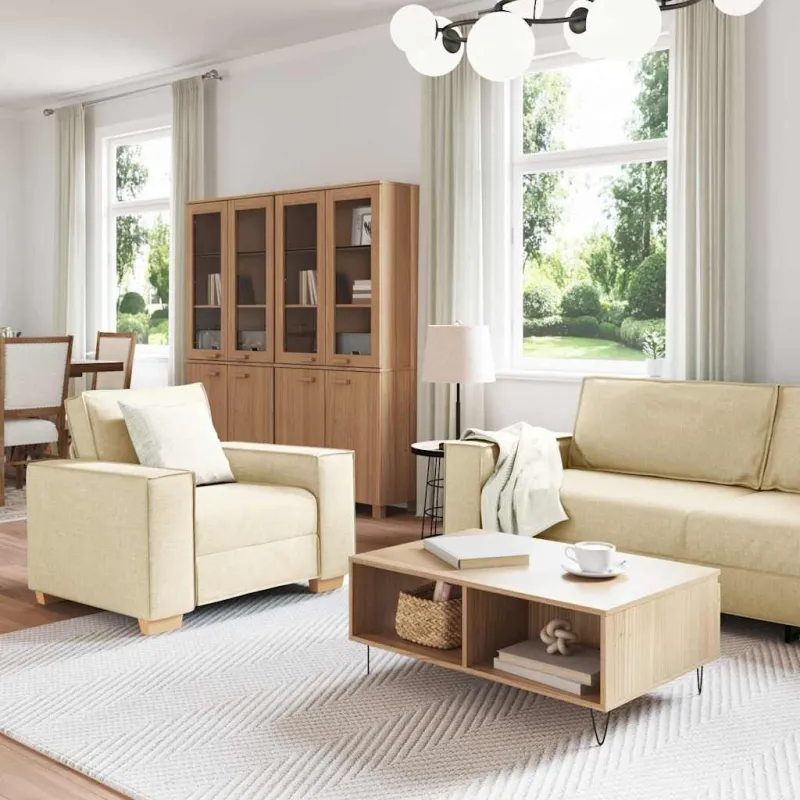 Sofa 3 pcs Kreminė 220 x 80 x 84 cm Lino mišinio audinys