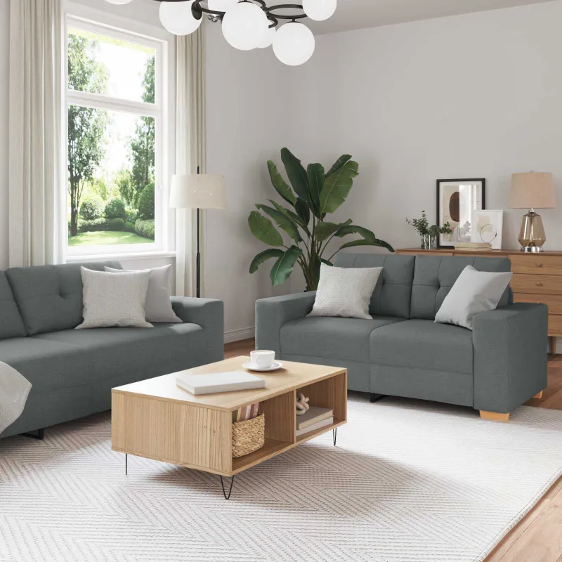 Sofa 3 pcs Tamsiai pilka 221 x 80 x 80 cm Lino mišinio audinys