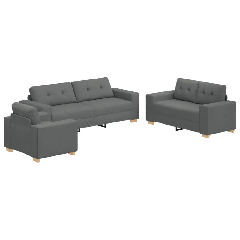 Sofa 3 pcs Tamsiai pilka 221 x 80 x 80 cm Lino mišinio audinys