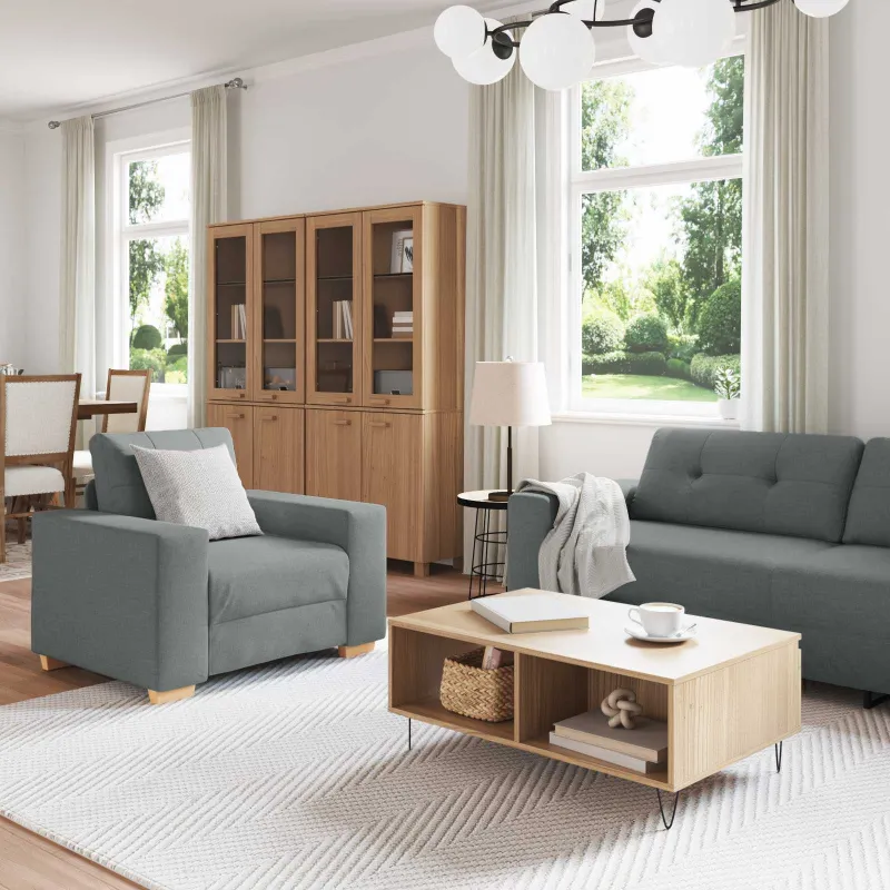 Sofa 3 pcs Tamsiai pilka 221 x 80 x 80 cm Lino mišinio audinys