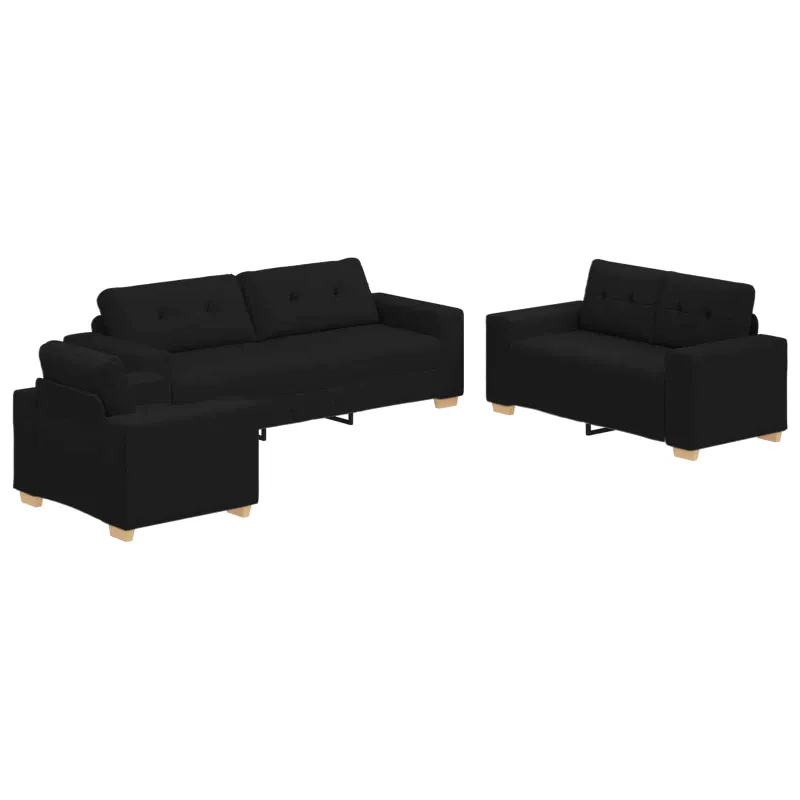 Sofa 3 pcs Juoda 221 x 80 x 80 cm Lino mišinio audinys