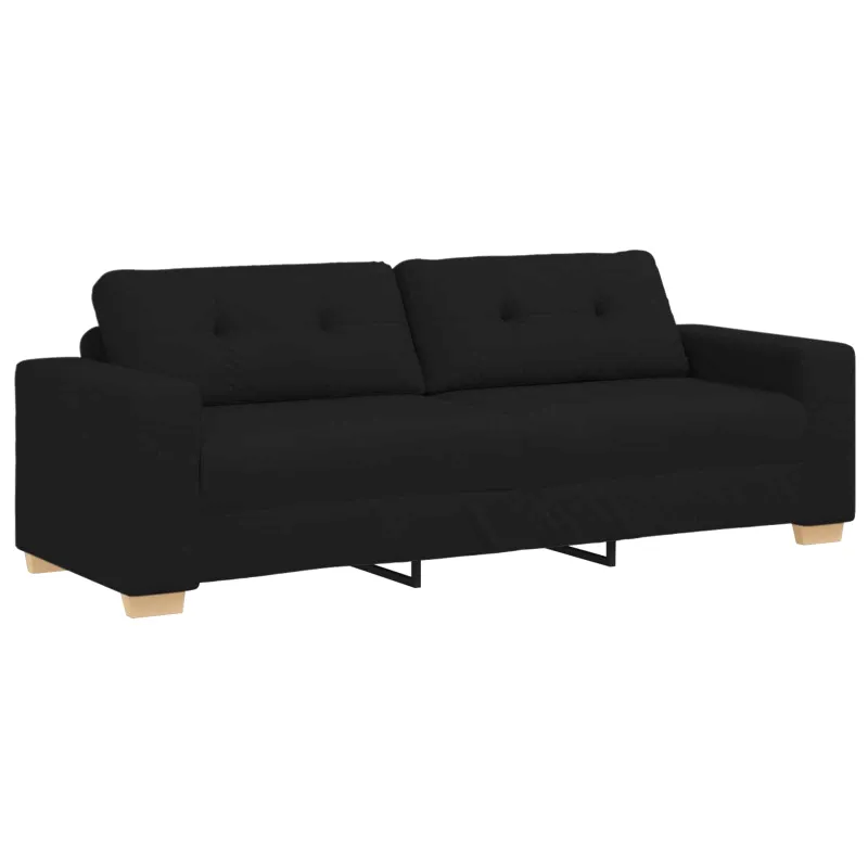 Sofa 3 pcs Juoda 221 x 80 x 80 cm Lino mišinio audinys