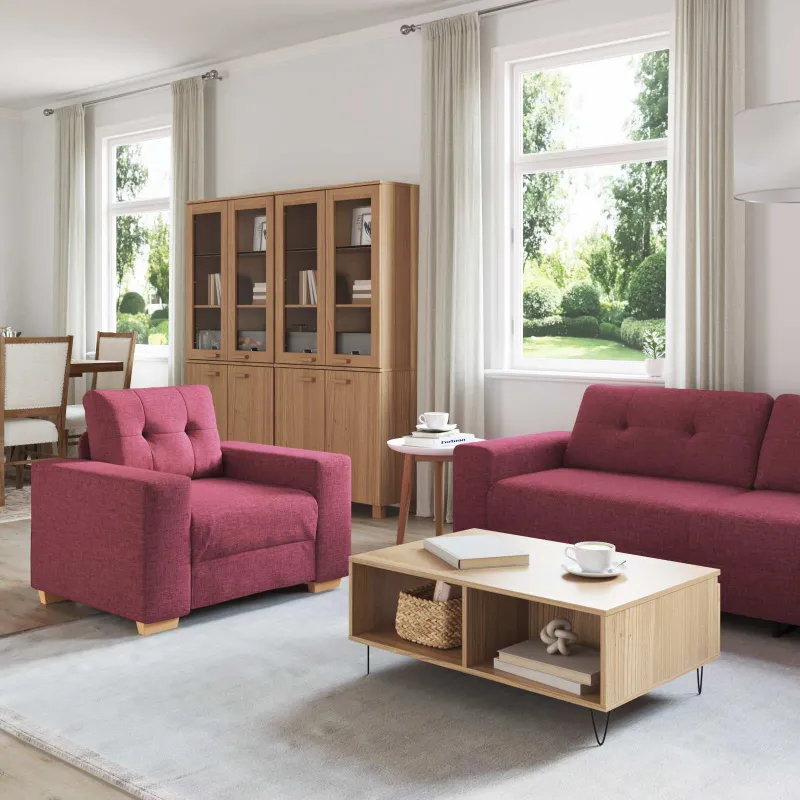 Sofa 3 pcs Vėjo raudona 221 x 80 x 80 cm Lino mišinio audinys