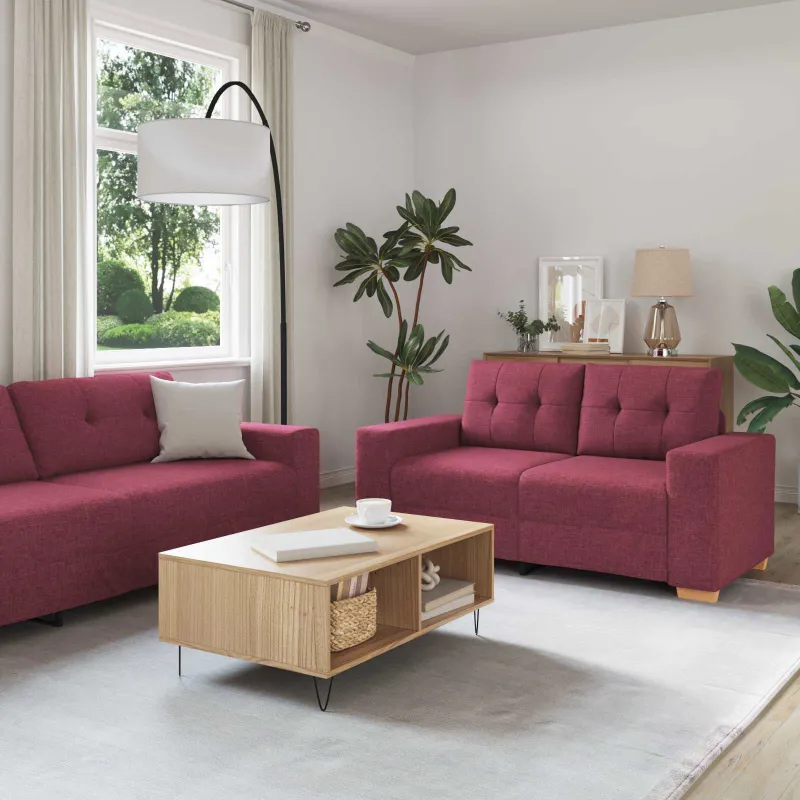Sofa 3 pcs Vėjo raudona 221 x 80 x 80 cm Lino mišinio audinys
