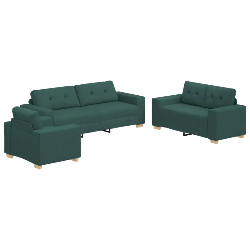 Sofa 3 pcs Tamsiai žalia 221 x 80 x 80 cm Lino mišinio audinys