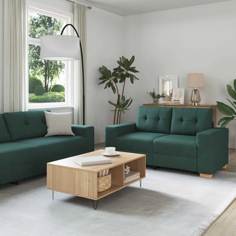 Sofa 3 pcs Tamsiai žalia 221 x 80 x 80 cm Lino mišinio audinys