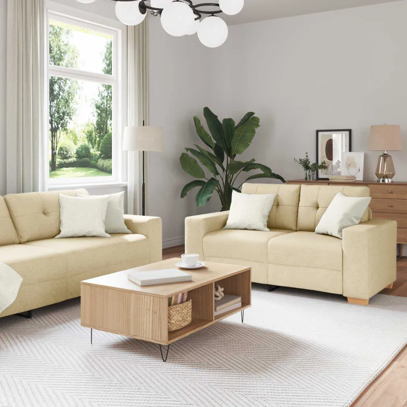 Sofa 3 pcs Kreminė 221 x 80 x 80 cm Lino mišinio audinys