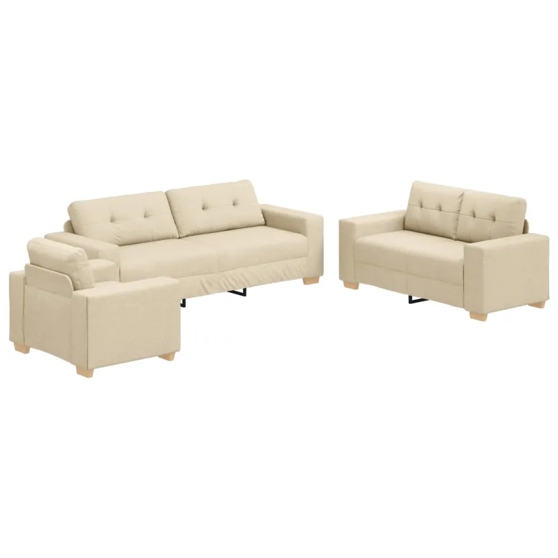 Sofa 3 pcs Kreminė 221 x 80 x 80 cm Lino mišinio audinys