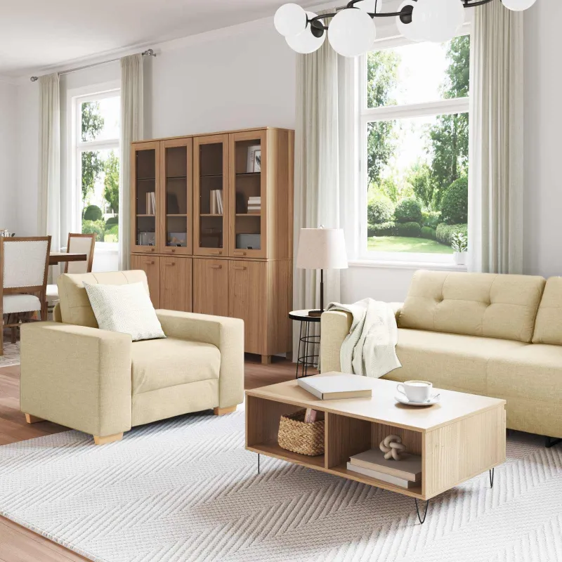 Sofa 3 pcs Kreminė 221 x 80 x 80 cm Lino mišinio audinys