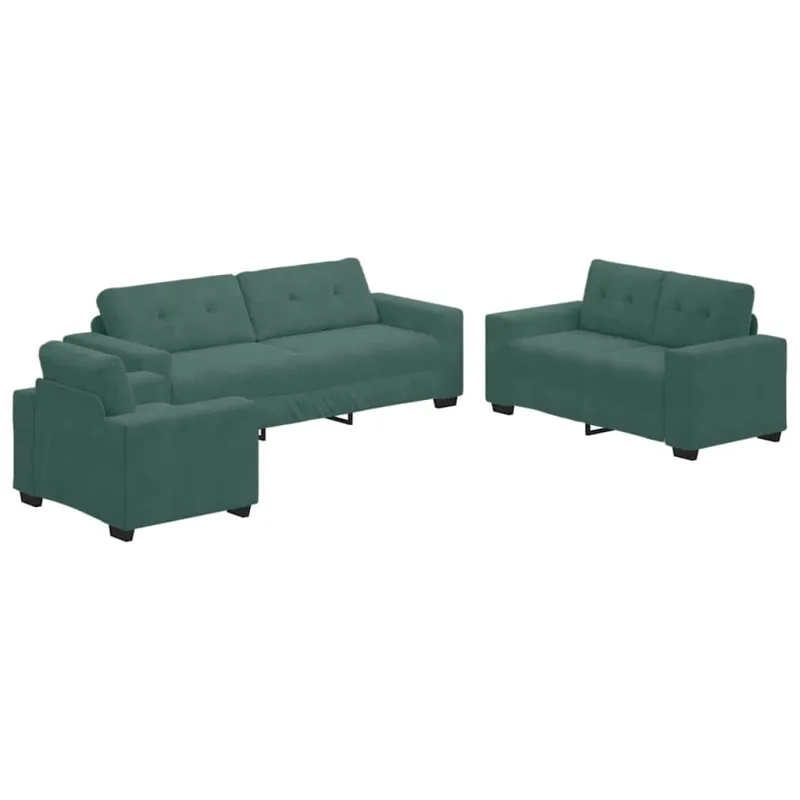 Sofos komplektas 3 pcs Tamsiai žalia 221 x 80 x 80 cm Aksomas